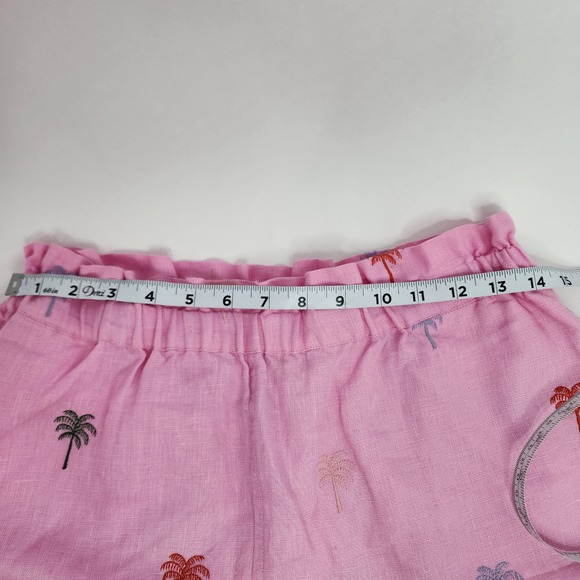 Farm Rio Anthropologie Linen Shorts Women's Small Embroidered Palm Trees Pink‎ - Picture 5 of 7